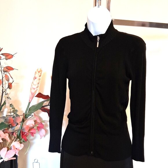 NWT Black Knit Zip-Up Open Front Cardigan Lightweight Ladies Sweater - Picture 5 of 8